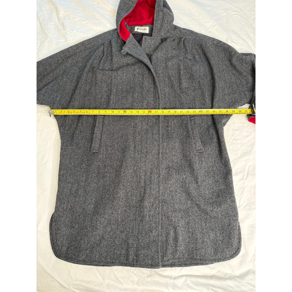 Vintage 90s Wool Hooded Swing Coat Cocoon Dolman Herringbone Small - Picture 13 of 14